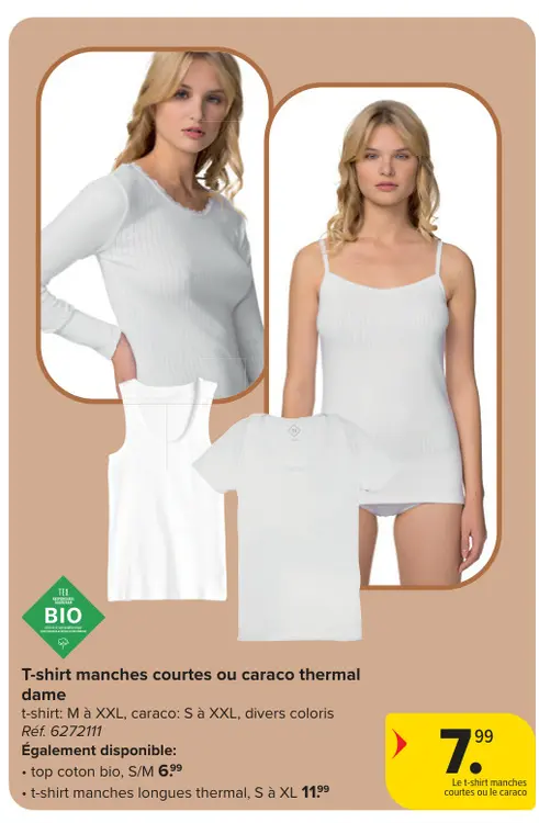 Offre: T-shirt manches courtes ou caraco thermal dame