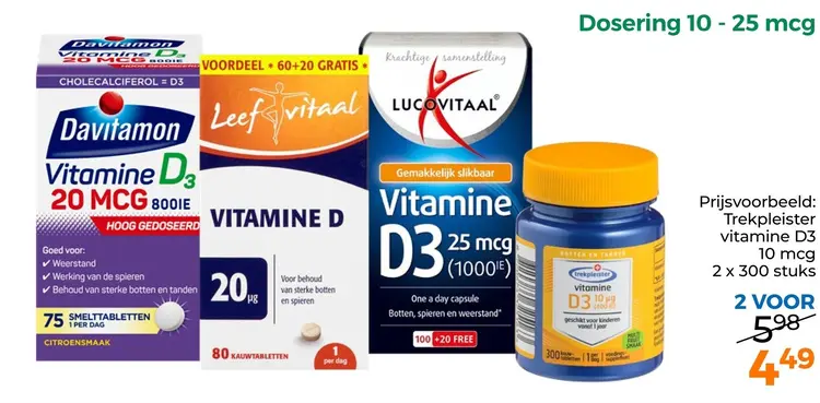 Aanbieding: Dosering 10 - 25 mcg vitamines