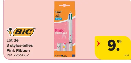 Offre: Lot de 3 stylos-billes Pink Ribbon