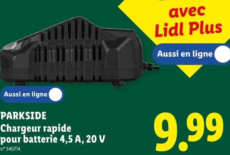 Offre: Chargeur rapide pour batterie 4,5 A, 20 V