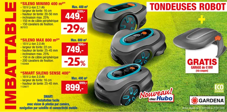 Offre: Sileno Minimo 400 tondeuse robot 18V Li-Ion 400m²