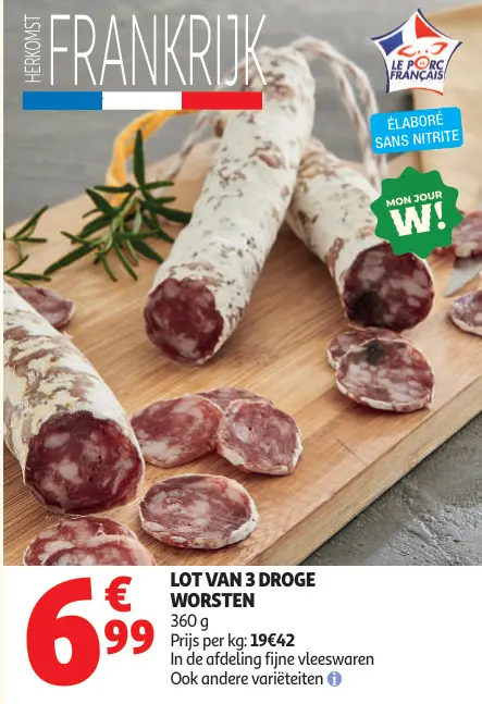 Promotie: Lot van 3 droge worsten