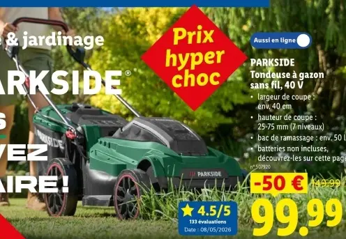 Offre: Tondeuse à gazon sans fil, 40 V