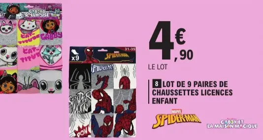 Offre: Lot de 9 paires de chaussettes licences enfan