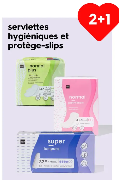Offre: serviettes hygiéniques et protège-slips