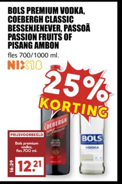 Aanbieding: Bols premium vodka, COEBERGH classic bessenjenever, Passoa passion fruits of Pisang Ambon