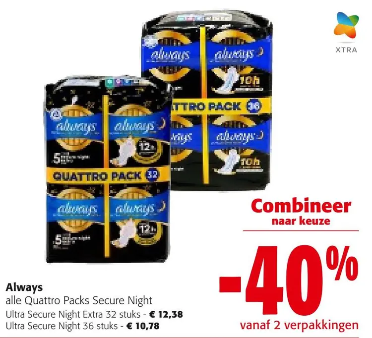 Aanbieding: Always alle Quattro Packs Secure Night