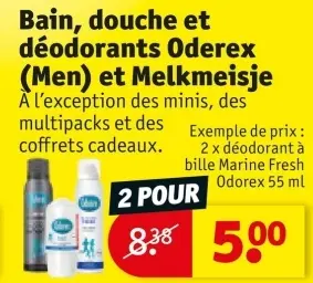 Offre: Bain, douche et déodorants Oderex (Men) et Melkmeisje