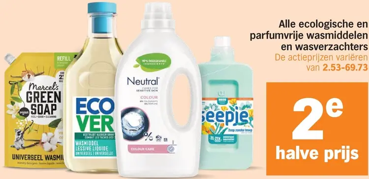 Aanbieding: Ecologische en parfumvrije wasmiddelen en wasverzachters