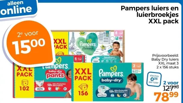 Aanbieding: Pampers luiers en luierbroekjes XXL pack