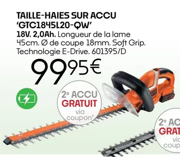 Offre: TAILLE-HAIES SUR ACCU 'GTC1845L20-QW'