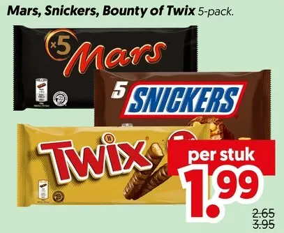 Aanbieding: Snickers, Bounty of Twix