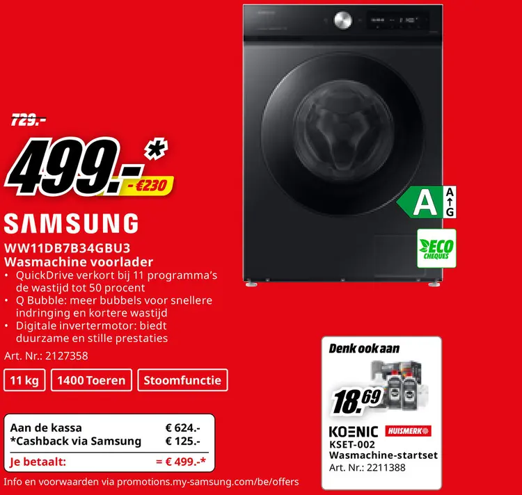 Promotie: WW11DB7B34GBU3 Wasmachine voorlader