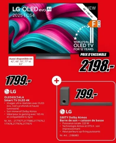 Offre: LG OLED evo AI 2025 C54 + Dolby Atmos barre de son