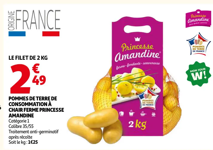 Promotie: Pommes de terre de consommation à chair ferme Princesse Amandine