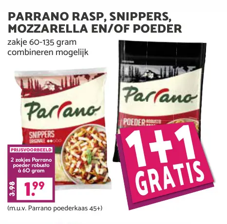 Aanbieding: Parrano Rasp, Snippers, Mozzarella en/of Poeder