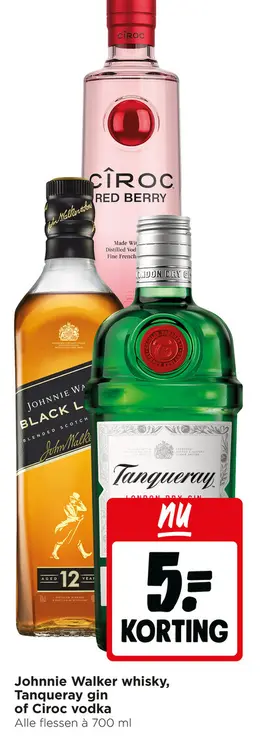 Aanbieding: Johnnie Walker whisky, Tanqueray gin of Ciroc Vodka