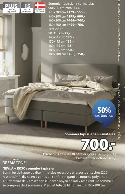 Offre: NEVLA + EKSO sommier tapissier