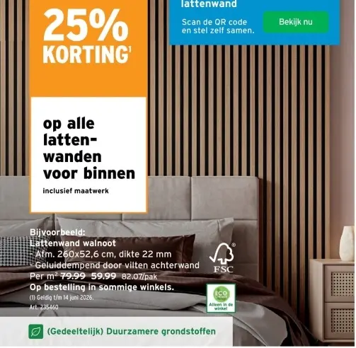 Promotie: Lattenwand walnoot