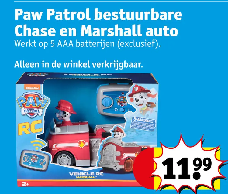 Aanbieding: Paw Patrol bestuurbare Chase en Marshall auto