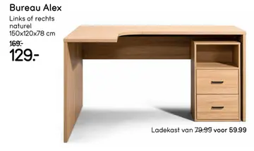 Aanbieding: Bureau Alex links - naturelkleur - 150x120x78 cm