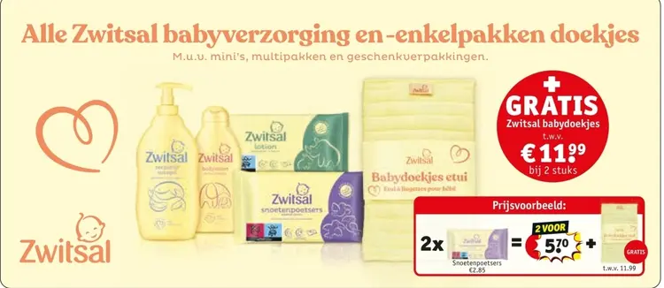 Aanbieding: Zwitsal babyverzorging en enkelpakken doekjes