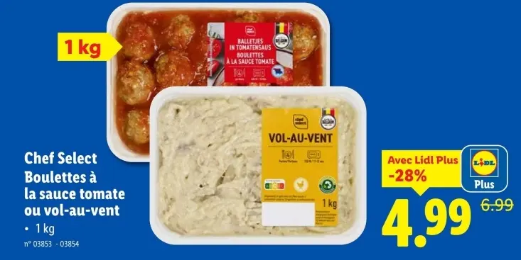 Offre: Boulettes à la sauce tomate ou vol-au-vent