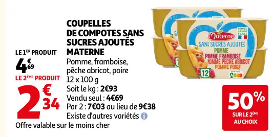 Promotie: Coupelles de compotes sans sucres ajoutés