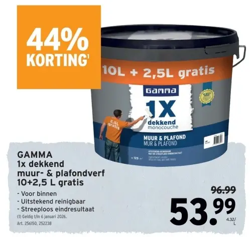 Aanbieding: 1x dekkend muur- & plafondverf
