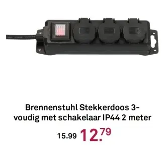 Aanbieding: Stekkerdoos 3-voudig met schakelaar IP44 2 meter