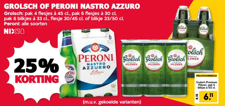 Aanbieding: Grolsch or Peroni Nastro Azzurro