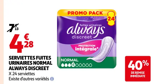 Promotie: Serviettes fuites urinaires normal