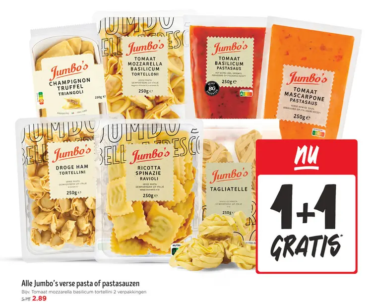 Aanbieding: Jumbo's verse pasta of pastasauzen