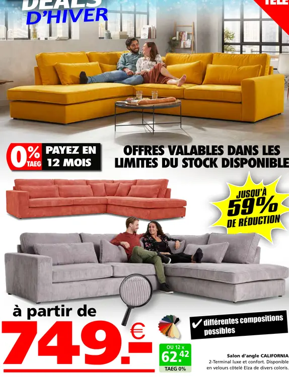 Offre: Salon d'angle CALIFORNIA