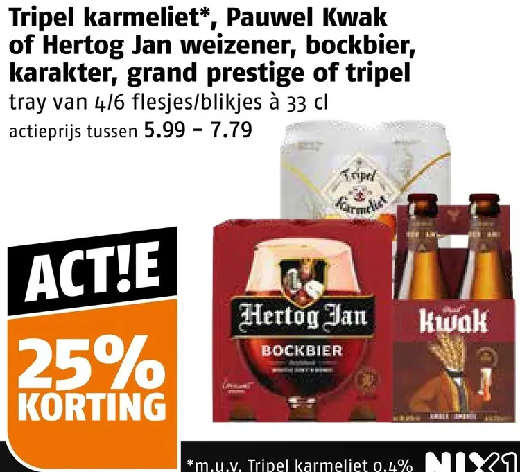 Aanbieding: Tripel karmeliet, Pauwel Kwak of Hertog Jan weizener, bockbier, karakter, grand prestige of tripel