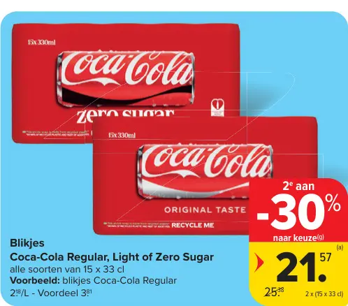 Promotie: Blikjes Coca-Cola Regular, Light of Zero Sugar
