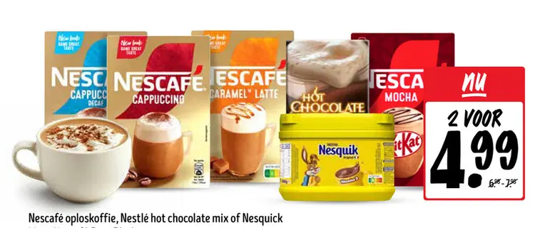 Aanbieding: Nescafé oploskoffie, Nestlé hot chocolate mix of Nesquick