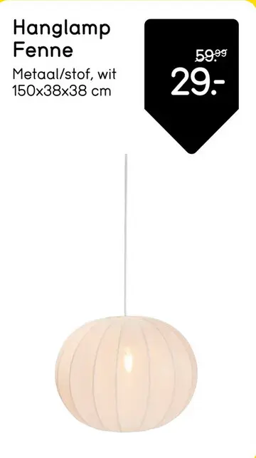 Aanbieding: Hanglamp Fenne ovaal - wit metaal - E27 - 150xØ38 cm