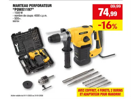 Offre: Powerplus POWX1197 marteau-perforateur 1500W