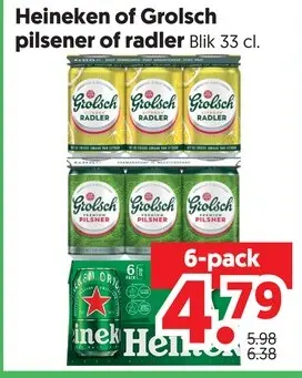 Aanbieding: Heineken of Grolsch pilsener of radler