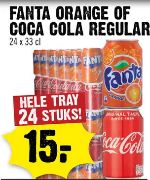 Aanbieding: Fanta Orange of Coca Cola Regular