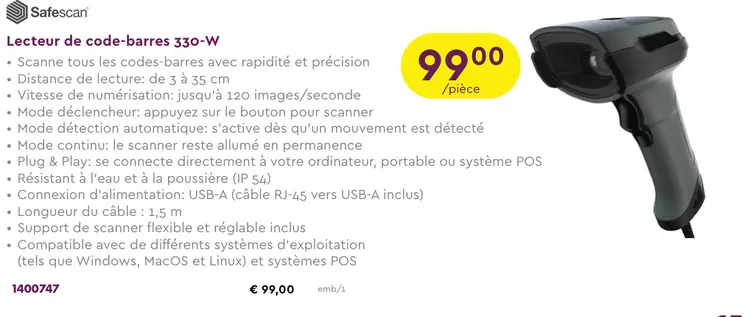 Offre: Lecteur de code-barres 330-W