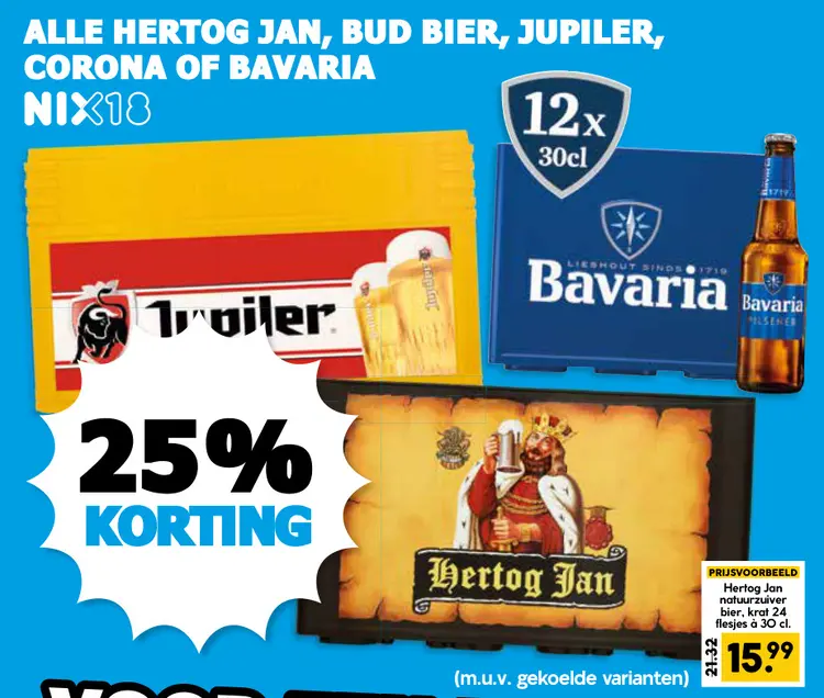 Aanbieding: Alle Hertog Jan, Bud bier, Jupiler, Corona of Bavaria