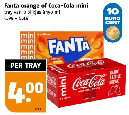Aanbieding: Fanta orange of Coca-Cola mini