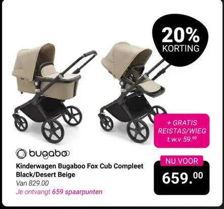 Aanbieding: Kinderwagen Bugaboo Fox Cub Compleet Black/Desert Beige