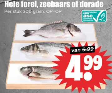 Aanbieding: Hele forel, zeebaars of dorade