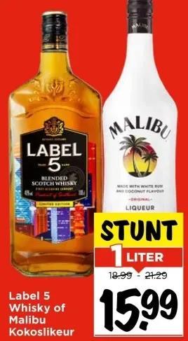 Aanbieding: Whisky of Malibu Kokoslikeur