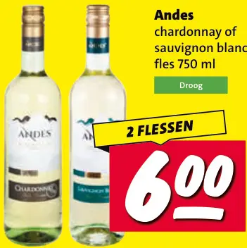 Aanbieding: Andes Chardonnay of sauvignon blanc