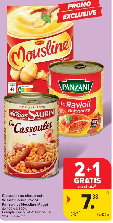 Offre: Cassoulet ou choucroute, ravioli