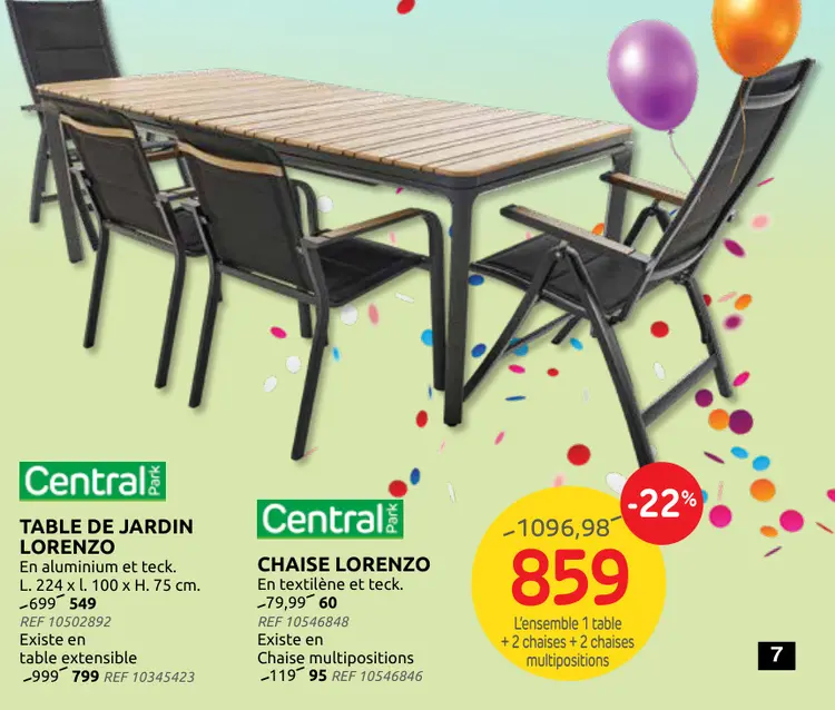 Offre: L'ensemble 1 table + 2 chaises + 2 chaises multipositions